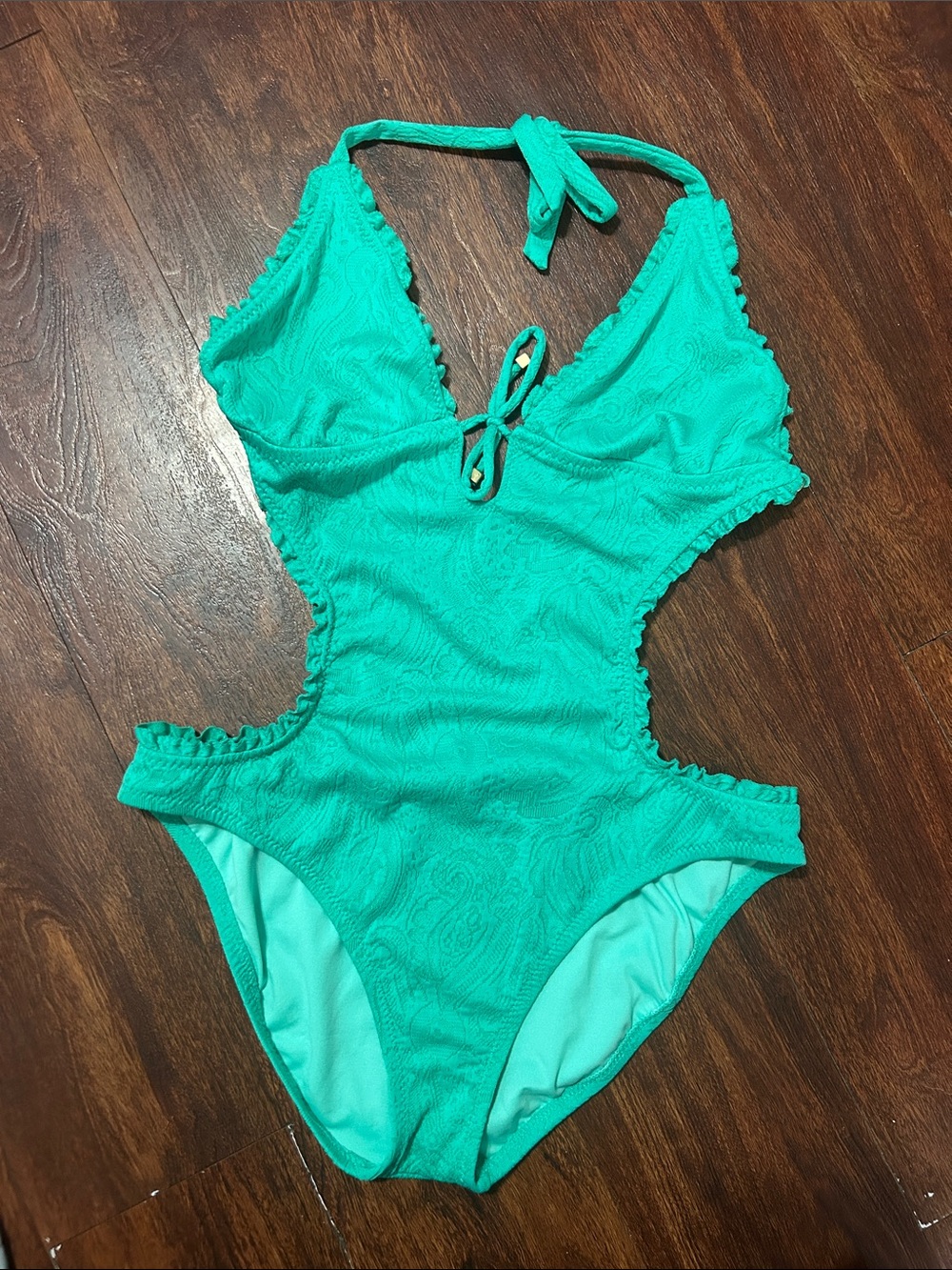 Women’s Teal Green Cutout One-Piece Swimsuit - Classic Halter